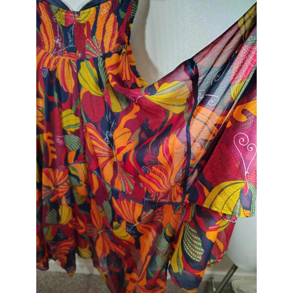 Roxy Dream Strapless midi tiered dress Corsair Blue Orange Bohemian Sweetheart - Picture 5 of 9